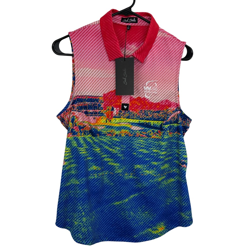 Bad Birdie Polo Women Large Multi WM Phoenix Open Sleeveless Golf Top Graphic